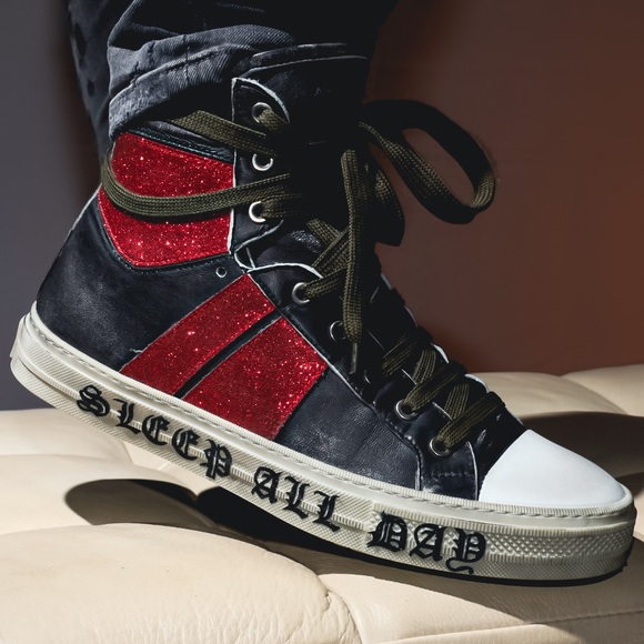 AMIRI Party red glitter high tops Sz 42 US 9 - Picture 3 of 7